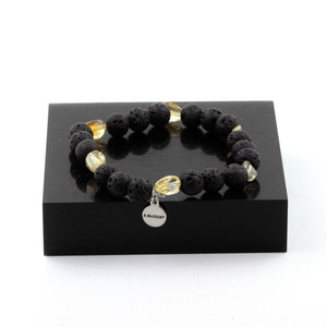 Bracelet en citrine du Brésil + perles de lave de 8 mm. Fabriqué en France - Product Image 1