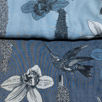 Tissu denim imprimé écoresponsable 30S 100% Lyocell motif floral Colibri, couleur résistante, échantillon personnalisé, MOQ 300M, pour femmes et filles
