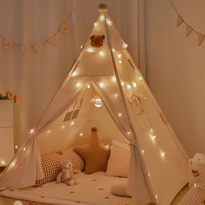 Mignon ours enfants jouer maison doux coton toile indien jouer jouet tentes en bois avec lumière et tapis pour les enfants - Product Image 2