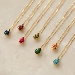 2024 Valentine Gifts Diamond Necklace Gold Plated Water Droplets Emerald Birthstone Necklace Green Cubic Pendant Necklace