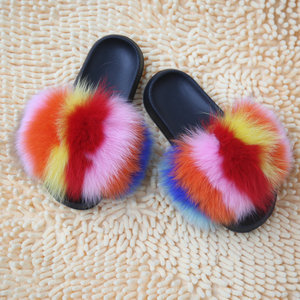 Vente chaude femmes moelleux fourrure de renard diapositives PVC semelle intérieure maison sandale toutes saisons-pour été hiver printemps automne couleurs mélangées - Product Image 2