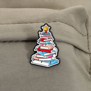 Boeken Kerstboom Emaille Pin Feestelijke Boek Ornament Broche Vakantie Reversbadge Sieraden Geschenken Groothandel - Product Image 3