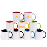 Offre Spéciale tasse en céramique de sublimation de 11oz avec poignée colorée et bord LOGO personnalisable pour cadeau d'anniversaire