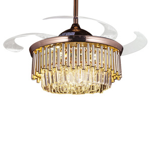 Ventilateur de plafond en cristal avec lumière, 3 pales, moteur DC, télécommande, LED dimmable, design moderne, 5 vitesses, 3500K chaud - Product Image 1
