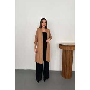 Wholesale Camel Sleeve Knitted <b>Cardigan</b> Casual Solid and Print Pattern <b>Short</b> Length <b>for</b> Autumn and Winter Seasons - Product Image 5