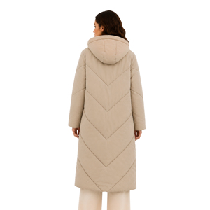 Manteau long matelassé en duvet pour <span class=keywords><strong>femme</strong></span>, couleur kaki, avec logo personnalisé, col en V, capuche à cordon de serrage, fermeture éclair intégrale, mi-mollet, coupe-vent, chaud et rembourré - Product Image 3