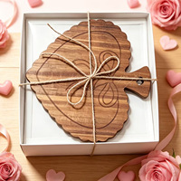 Bamboe kaasplank mes vork set met kantversiering, vaatwasserbestendig - Moederdag/Valentijnsdag cadeaudoos voor het snijden van fruit en groenten
