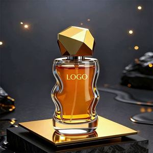 Wholesale in Stock Custom Perfume <b>Spray</b> <b>Bottles</b> 30ml 50ml <b>Empty</b> Amber Glass Crimp <b>Bottles</b> with Irregular Shape & Black Stone Cap - Product Image 1