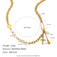 Nouveauté : Collier chaîne en acier inoxydable plaqué or 18 carats avec pendentif cœur, perle, étoile, croix et épingle de sûreté pour femme