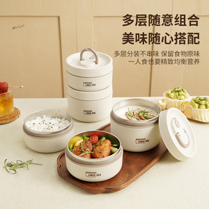 Portable Stainless Steel Round <b>Insulated</b> <b>Lunch</b> <b>Box</b> With Lid For Office Workers And Students - Product Image 1