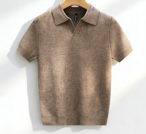 เสื้อถักแขนสั้นคอปกทรงกรรไกร ผ้าไลโอเซลล์ สำหรับผู้ชาย รุ่นใหม่ประจำฤดูร้อน เย็นสบาย ไม่ยับง่าย - Product Image 4