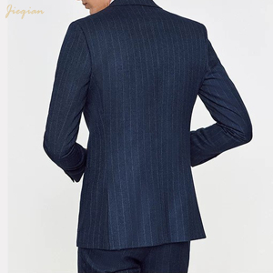 Elegante Completo da Uomo a Righe, Set 3 Pezzi in Tessuto Elasticizzato TR, Lavabile in Lavatrice, Vestibilità Slim, per Affari e Matrimoni, Personalizzabile OEM ODM, <span class=keywords><strong>Blu</strong></span> Navy - Product Image 4