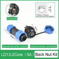Connecteur d'alimentation étanche d'aviation LD13-2P femelle bout à bout fil vis fixation soudure libre prise automobile circulaire pour UHF PCB FPC