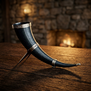 B.S International Verre à bière en corne de bœuf naturelle noire, style américain, à bord doré, écologique, compatible lave-vaisselle - Product Image 1