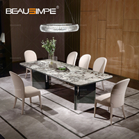 Ensemble de table et de chaises de salle à manger rectangulaire longue en marbre de style italien de luxe léger pour villa, utilisation en restaurant - Taille personnalisable