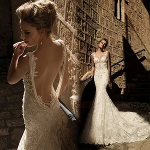 Цельнокроеное кружевное платье со шлейфом, Аппликация из бисера, свадебное платье, Сетчатое свадебное платье