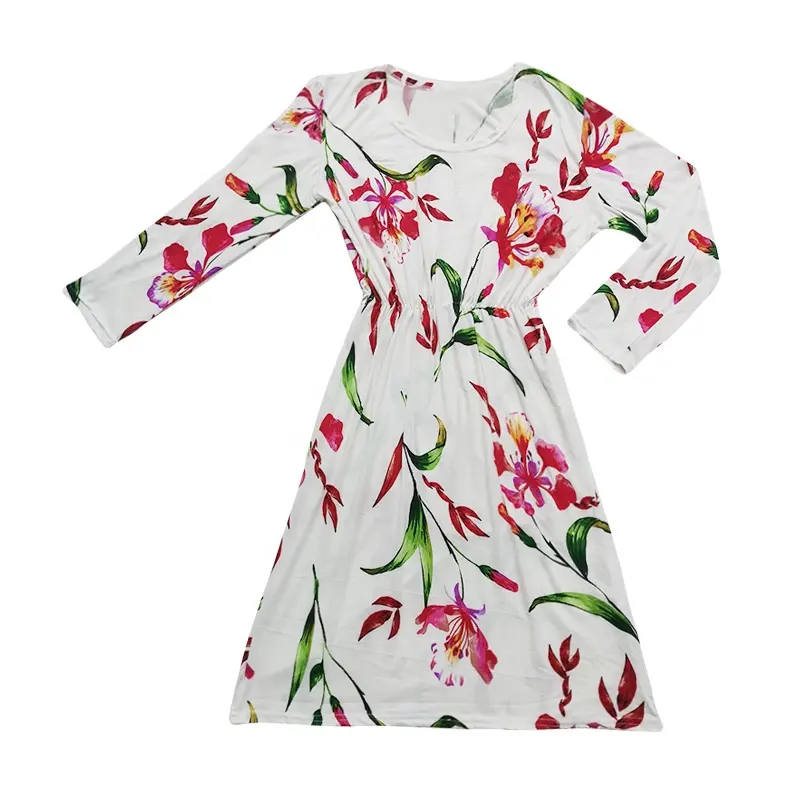 Venta al por mayor barato de promoción de las mujeres de lirio blanco floral impreso largo Maxi vestido de las mujeres