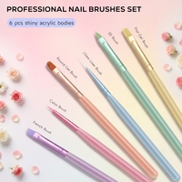 Ensemble professionnel de 6 pinceaux à ongles en acrylique translucide couleur macaron pour manucure, gel UV, liner et French