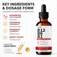 Complexe de vitamines liquides B12, B6, B1, Niacine, Folate, saveur framboise, formule compte-gouttes pour l'énergie quotidienne, le métabolisme et le bien-être