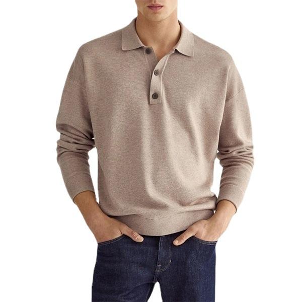 Wholesale Men Long Sleeve Solid Color V-neck Button Polo Collar T-shirt  Golf Polo Shirt All Season Top Men's Pullover T-shirt