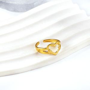Anillos de Boda Ajustables de Acero Inoxidable con Diamantes y Baño de Oro de 18K, Diseño de Corazón, para Parejas, Joyería de Moda para Mujer - Product Image 4