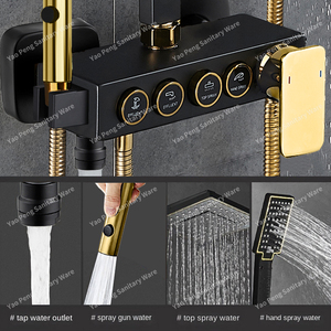 Set <span class=keywords><strong>Doccia</strong></span> di Alta Qualità con 4 Funzioni, Sistema <span class=keywords><strong>Doccia</strong></span> in Ottone Nero e Oro, Miscelatore Acqua Calda e Fredda per <span class=keywords><strong>Bagno</strong></span> - Product Image 2