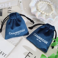 Petite pochette en velours bleu réutilisable pour bijoux, parfum, poudre, cadeau, avec logo personnalisé imprimé, pochette en flanelle pour boucles d'oreilles, anneaux, sac à bijoux en velours