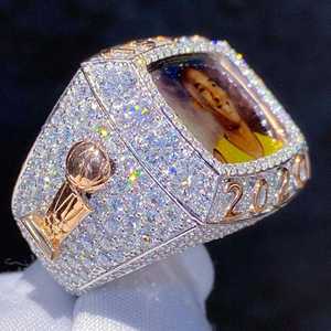 925 Sterling Silver New Design Custom Rapper Letters Iced Out Bling VVS <strong>Mens</strong> <strong>Moissanite</strong> <strong>Men</strong> Champion <strong>Ring</strong> - Product Image 1