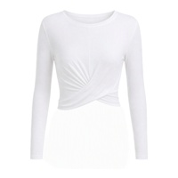 Haut de yoga pour femme à manches longues en maille transparente torsadée sur le devant, coupe ajustée, court, séchage rapide, respirant, pour l'entraînement, le Pilates, le quotidien, en nylon