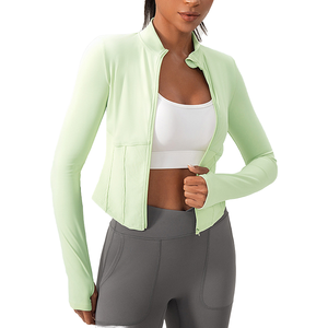 เสื้อแจ็คเก็ตออกกำลังกายผู้หญิง รุ่นปี 2026 ผ้าริบ ไนลอน สแปนเด็กซ์ ทรงครอปท็อป ยืดได้สี่ทิศทาง โลโก้ด้านหน้า น้ำหนัก 220 กรัม เหมาะสำหรับโยคะ - Product Image 4