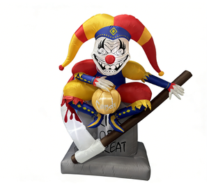 <span class=keywords><strong>Clown</strong></span> gonflable automatisé de 6 pieds pour Halloween, s'assis sur la pierre tombale avec une faucille, pour décorations extérieures - Product Image 1