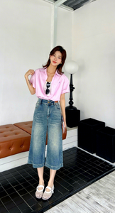 Jeans pour femmes grandes tailles, bleu clair, longueur <span class=keywords><strong>7</strong></span>/<span class=keywords><strong>8</strong></span>, style grand-mère, écologiques, respirants, séchage rapide, <span class=keywords><strong>taille</strong></span> haute, jambe large, tissu extensible en denim - Product Image 4