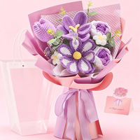 Buket Bunga Rajut Populer Buatan Tangan, Hiasan Bunga Rajut Buatan untuk Hadiah Hari Valentine dan Hari Guru