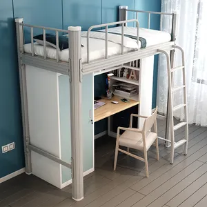 Appartement Gebouw Volwassen Metalen Platform Loft Dubbele Decker Dunk Bed Twin Bed Met Ladder Bureau Locker