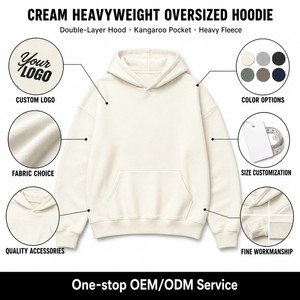 Felpa con Cappuccio Oversize Invernale <span class=keywords><strong>Beige</strong></span> Personalizzabile, Unisex, 600GSM, in Pile Pesante, Stampa Digitale, Pullover Streetwear - Product Image 2