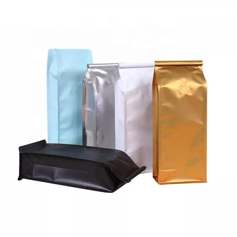 Paquete de bolsas de café con válvula, 250g, 12 oz, 1kg, color negro mate, personalizado