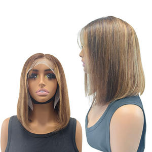 Peluca de Cabello Remy con Encaje Frontal Bob de Color Destacado, 180% de Densidad, Cabello Europeo Pequeño con Baby Hair, Pre-Plucked, Sin Pegamento, Envío Inmediato - Product Image 5
