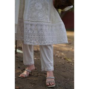 Top Quality <b>Women</b> Embroidered Round Neck Anarkali <b>Kurta</b> with Matching Trousers Pure Cotton Ethnic Wear Available At Good Price - Product Image 4