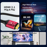 Cable de Fibra Óptica HDMI Rojo Premium A325-2 8K, Funda Trenzada Larga, Carcasa de Aluminio Roja, para Alta Velocidad 8K HDR