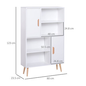 HOMCOM Estantería Multifuncional con 2 Puertas de Madera 80x23,5x123cm, Color Blanco - Product Image 3