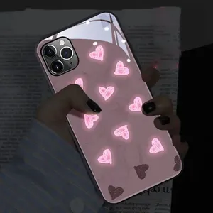 LED Luminous Night Glow Light Case Tempered Glass Sublimation Cute Cartoon Phone Case Designer Phone Cases