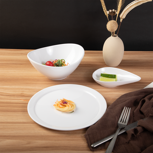 Vajilla de esmalte blanco nórdico, cuenco con forma de barco con logotipo personalizado <span class=keywords><strong>para</strong></span> sopa, ensalada, Pasta, Catering, Buffet en estilo ovalado esmaltado <span class=keywords><strong>para</strong></span> hoteles - Product Image 4