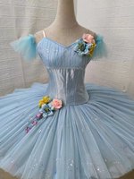 Tutu de crêpe de ballet de filles professionnelles nouveau tissu de satin en vêtements de performance attrayants bleu ciel