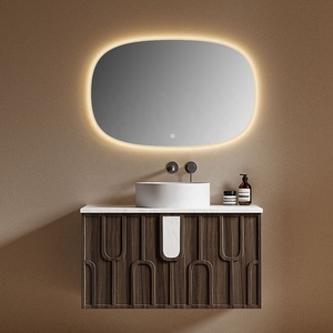 Mueble de Baño de Diseño Artístico, Conjunto de Tocador con Botiquín, Espejo Inteligente, Madera Contrachapada, Lavabo de Cerámica, Montado en la Pared, Resistente al Agua - Product Image 2