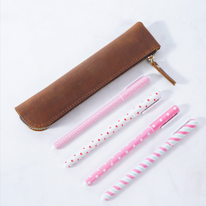 Étui à stylos en cuir Crazy Horse de luxe, vente chaude en usine, pochette fine à fermeture éclair pour <span class=keywords><strong>papeterie</strong></span>, trousse à crayons mince, organiseur de crayons vintage - Product Image 1
