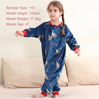Combinaison bébé Michley en flanelle 280 GSM de haute qualité, pyjama d'hiver douillet avec fermeture éclair bidirectionnelle, écologique, motif animal