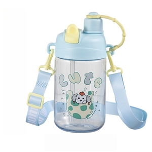 Botella de Agua Transparente de Plástico para Niños con Pajita, Diseño de Dibujos Animados, Taza Deportiva Portátil para Niños de Preescolar y Escolares - Product Image 6