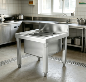 Évier de préparation en acier inoxydable robuste avec crédence pour cuisine commerciale - Product Image 3
