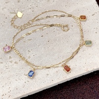 Bracelet à breloques Xinfly en or massif 18 carats avec saphir arc-en-ciel, pierres précieuses multicolores taille émeraude, chaîne trombone double couche, bijoux fins