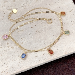 Pulsera Xinfly de Oro Sólido de 18K con Zafiro Arcoíris, Corte Esmeralda, Piedras Preciosas Multicolor, Cadena de Clip de Doble Capa, Joyería Fina - Product Image 1